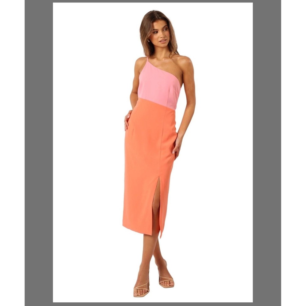 Petal & Pup Xiomar One-Shoulder Colorblock Midi Dress Orange Size US 8